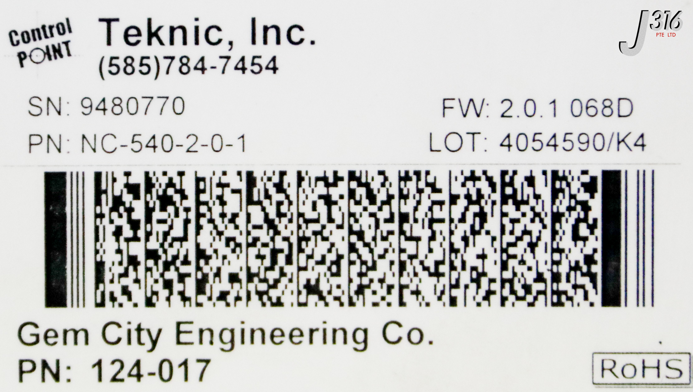 37018 TEKNIC NETWORK CONTROLLER CONTROL POINT NC-540, P/N: 124-017